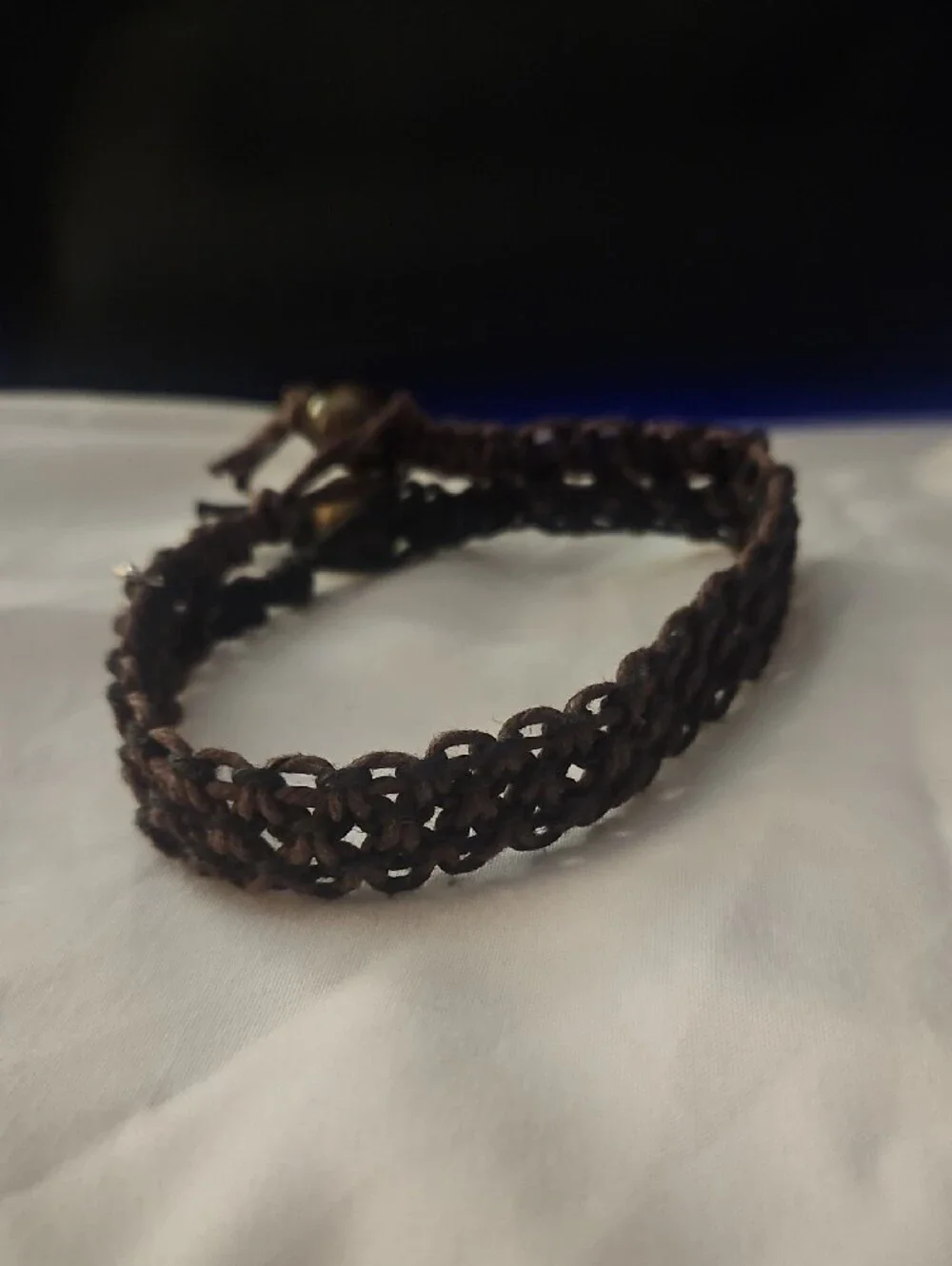 Handwoven Brown Hemp Bracelet with Leaf Charm